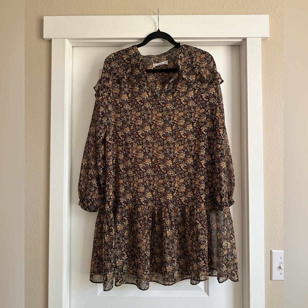 Brown Floral Mini Dress - Mango - M